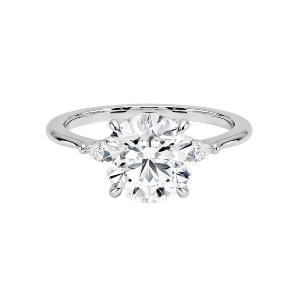 1.10 Carat TW Round With Pear  Lab Created Diamond Four Claw Prong Engament Ring